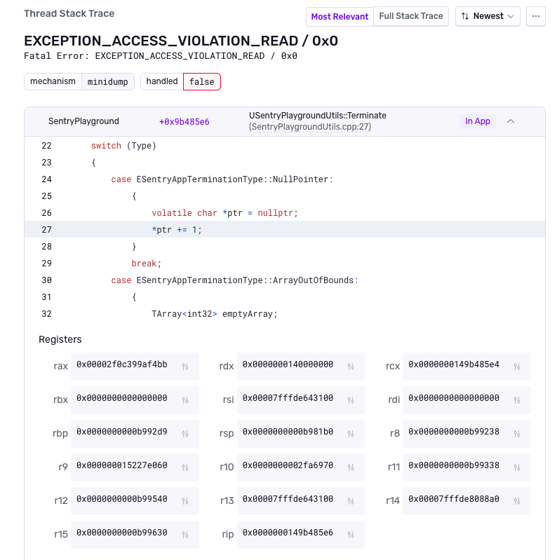 Screenshot from Sentry of the fully symbolicated issue from Steam Deck