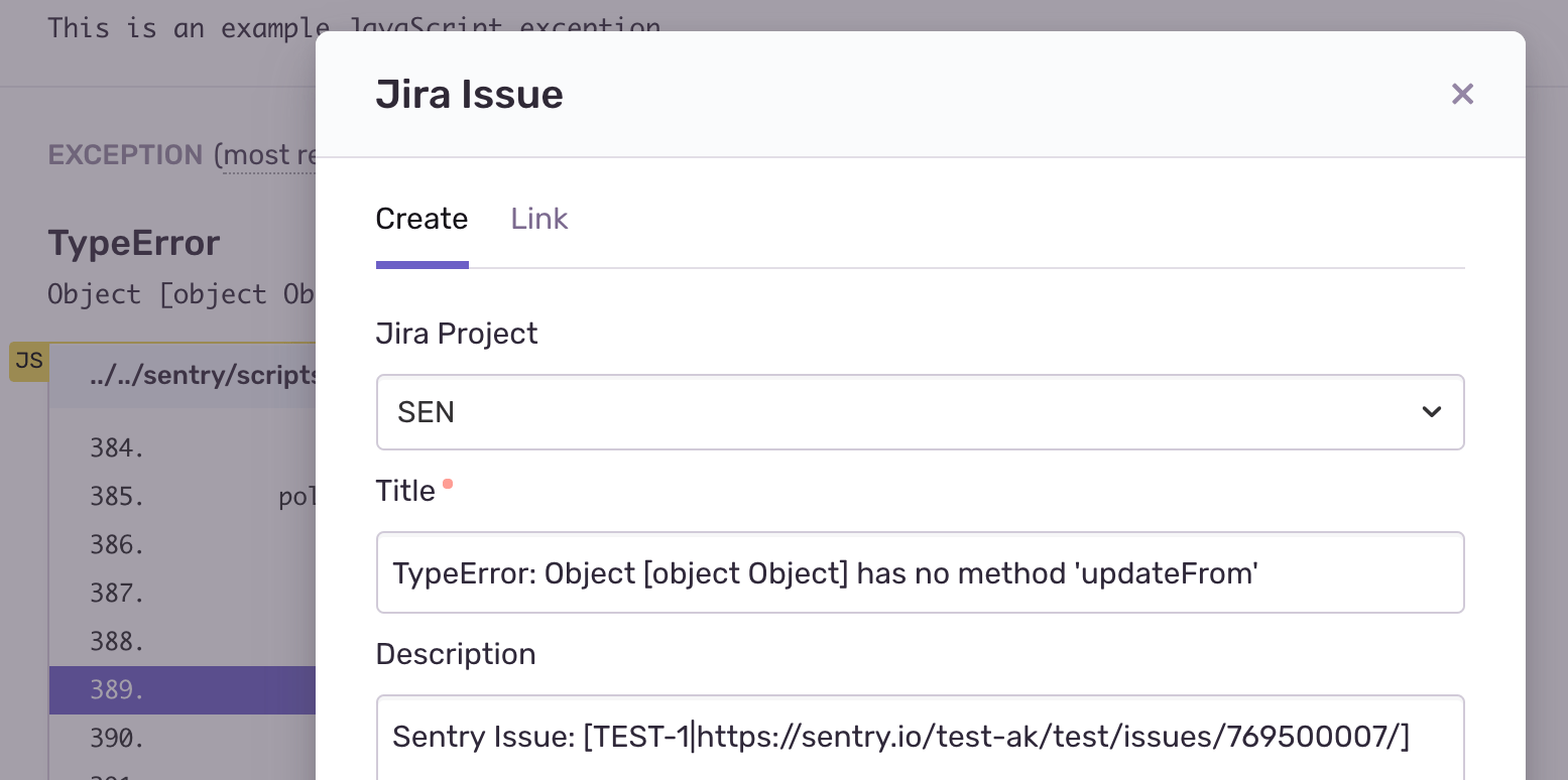 Sentry Jira Create Issues