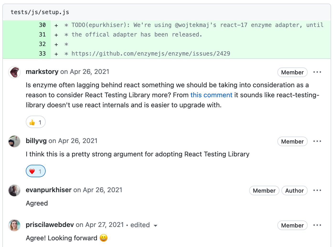 Pull Request updating React to version 17: https://github.com/getsentry/sentry/pull/25608