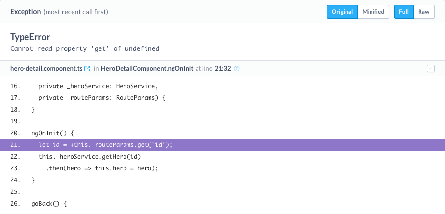 TypeScript stack trace