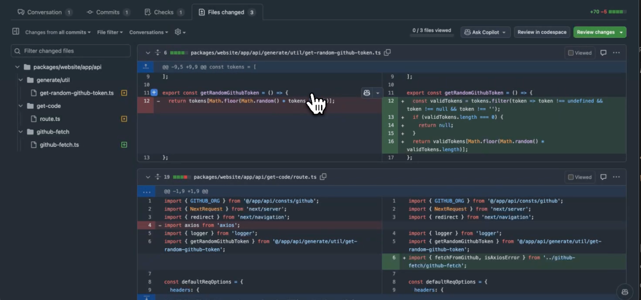 Code changes in the PR