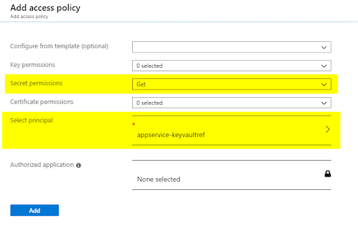 Creating the access policy for the Key Vault