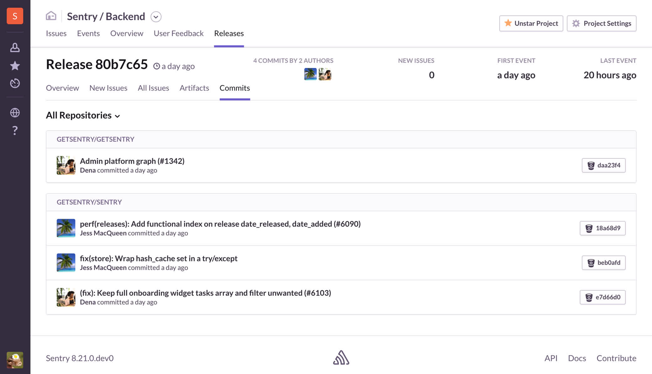 Release Commits in Sentry