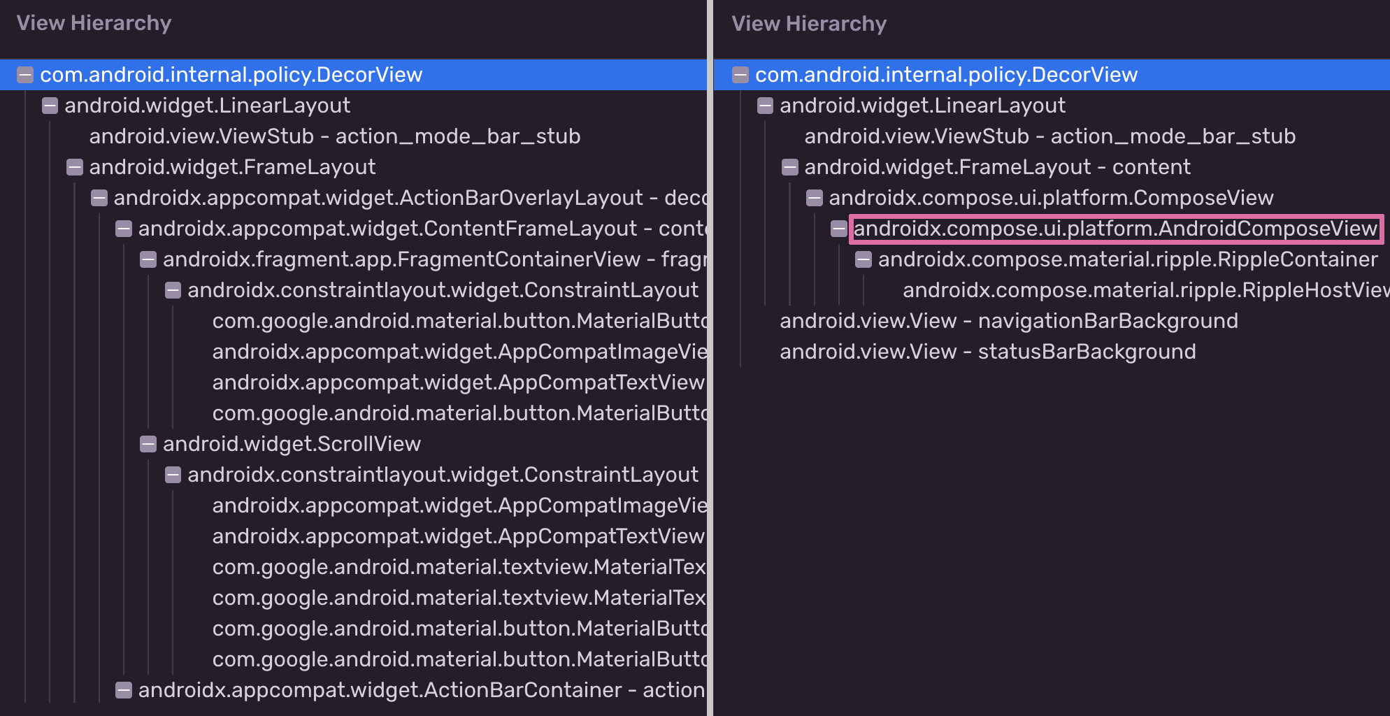 Left: Traditional Android Layout, Right: Jetpack Compose UI