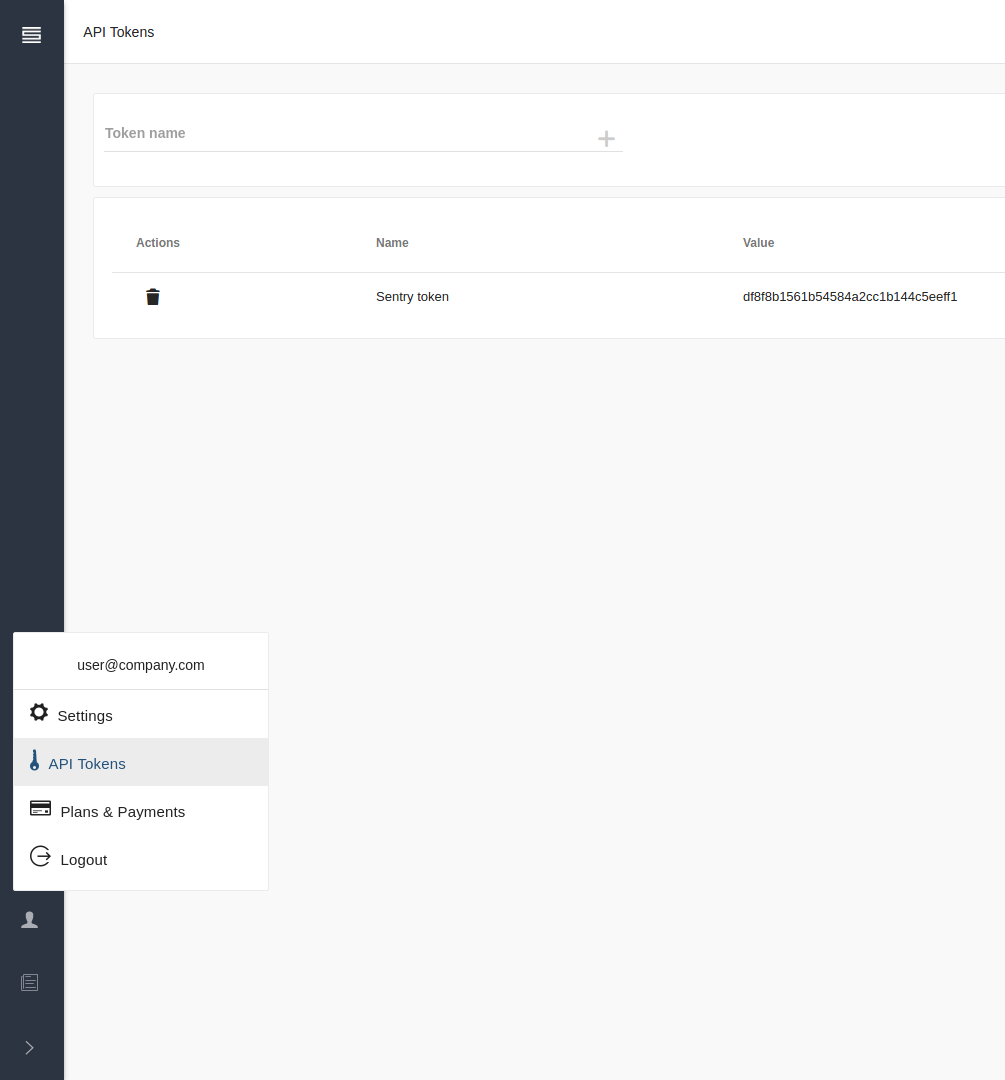 Create an API token in SessionStack for Sentry