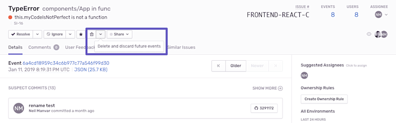 Sentry delete and discard