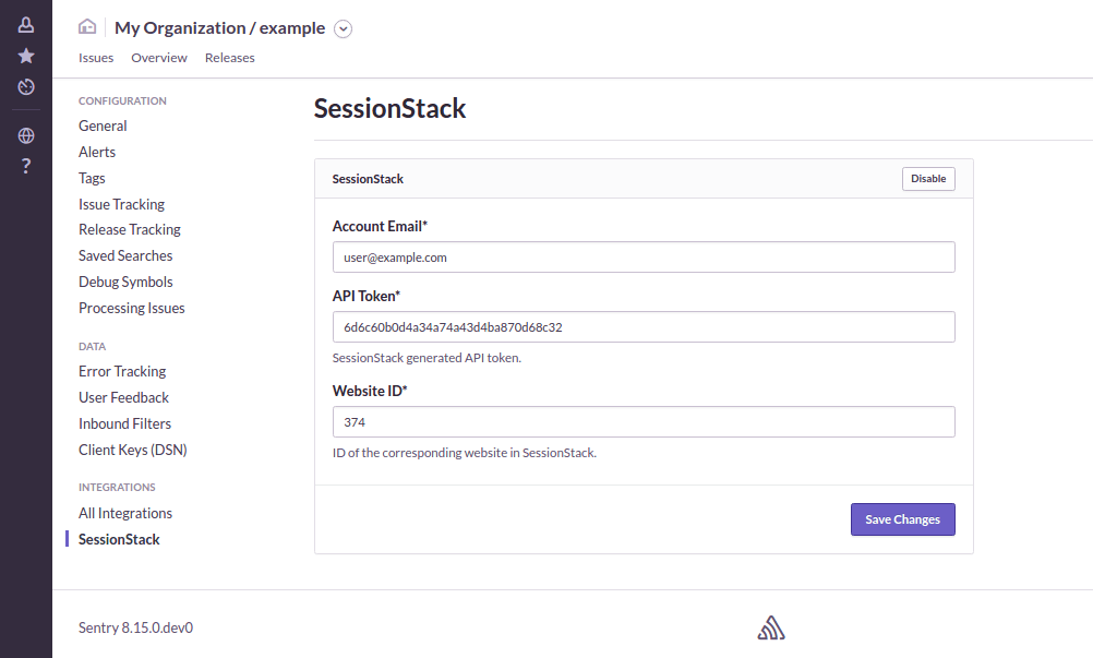Configure the SessionStack plugin for Sentry