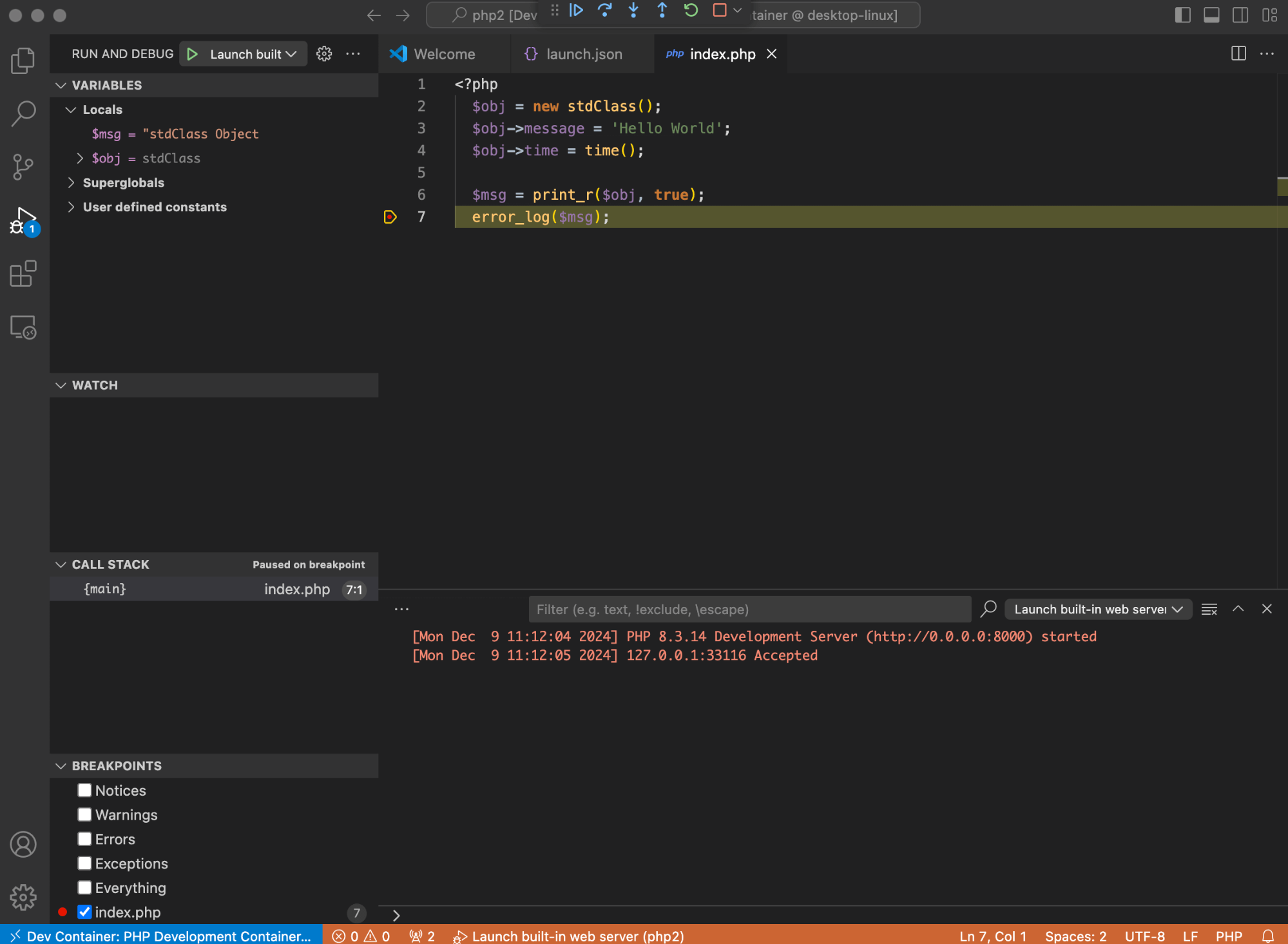 VS Code debug session