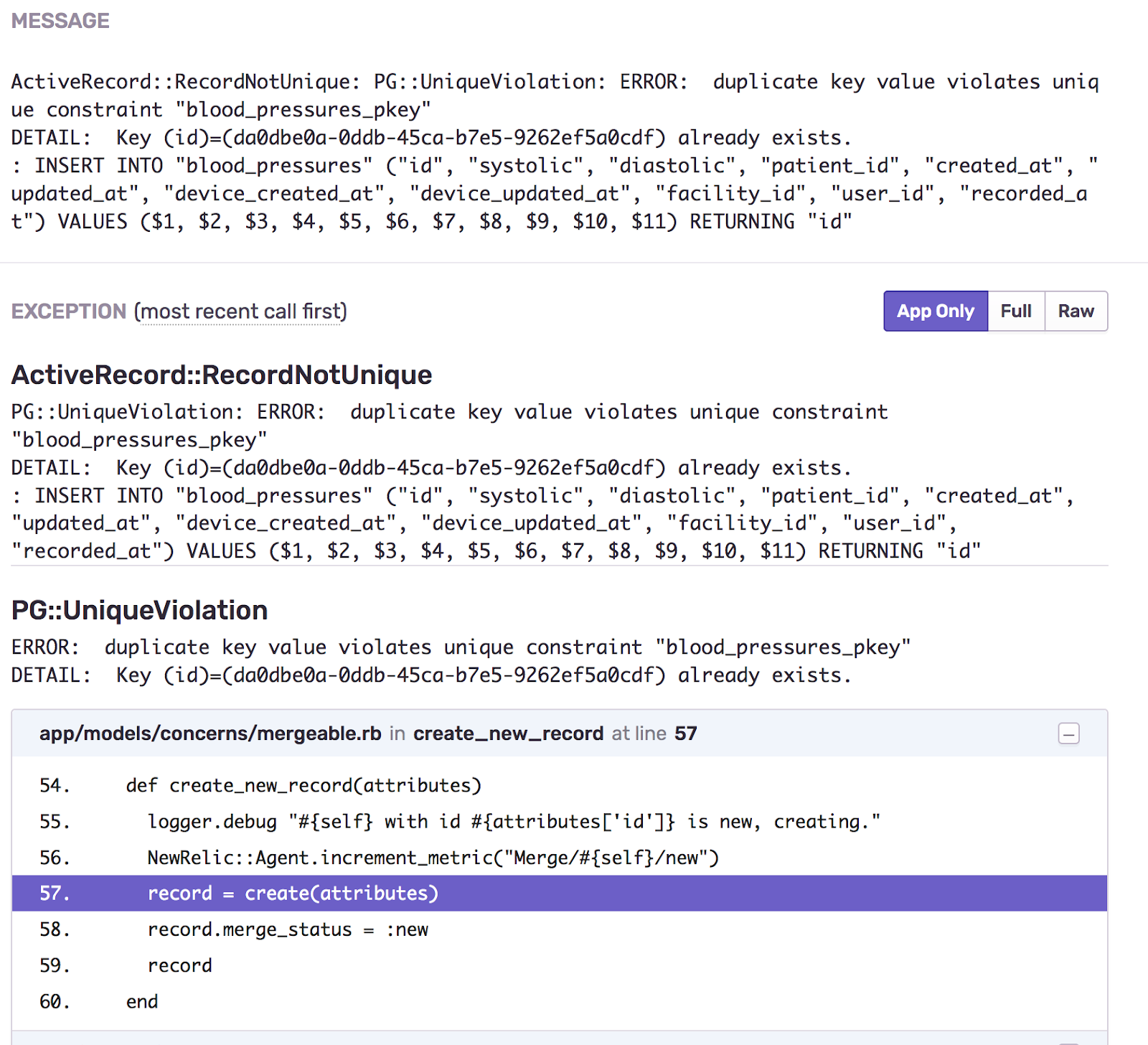 Simple app from Resolve to Save Lives - error as viewed in Sentry's UI