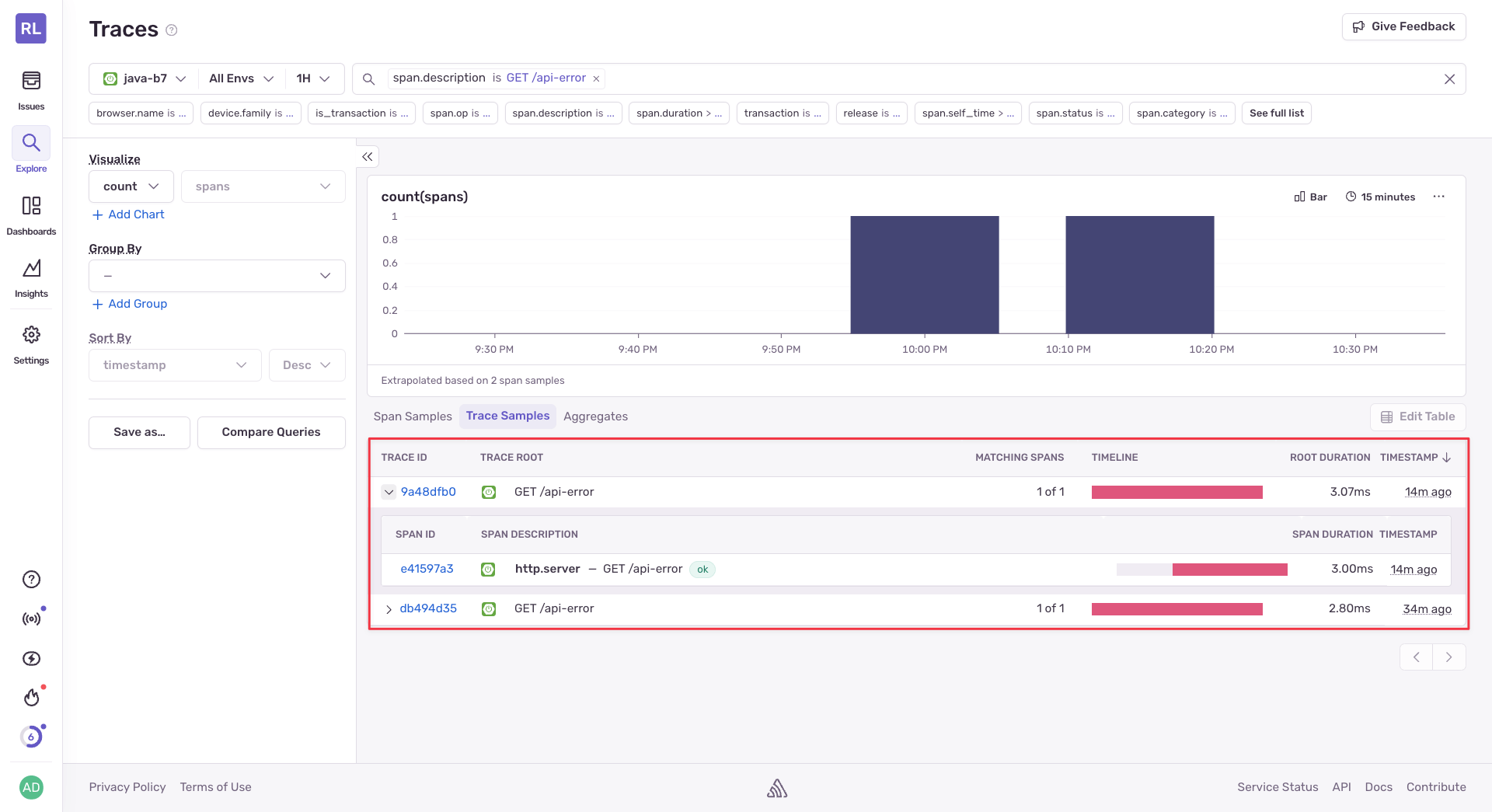Distributed tracing in Sentry for Spring Boot
