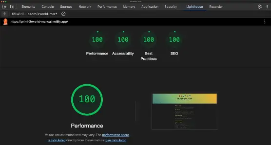 animated gif of 4 x 100 scores on Google Lighthouse, with confetti popping in all over the place