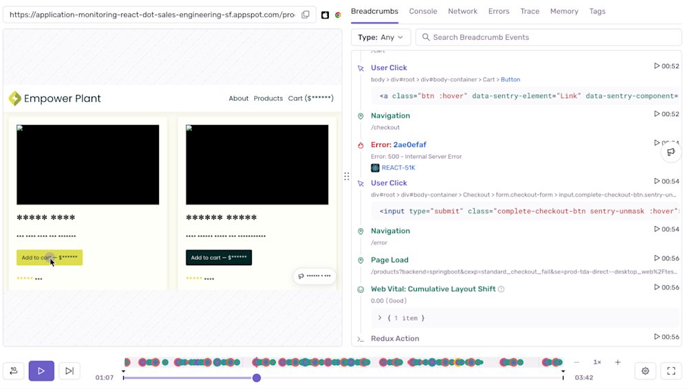 Error Session Images Session Replay: Identify Errors & Debug Faster | Sentry
