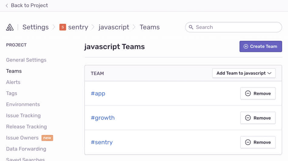 Teams in Sentry