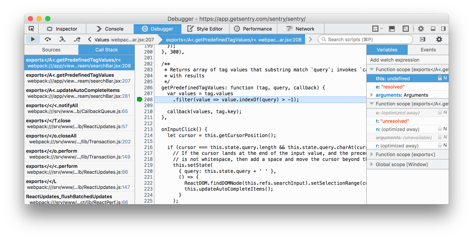 Firefox Debugger w/ Source Maps"undefined