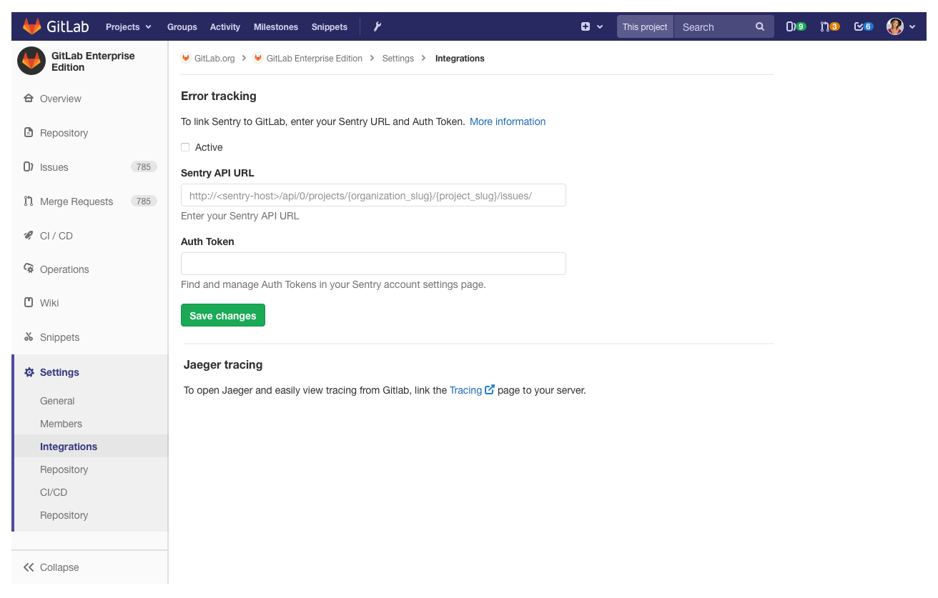 GitLab Sentry integration setup