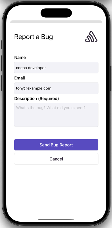 An example instance of the User Feedback widget