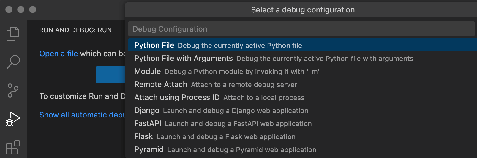 Python debug options