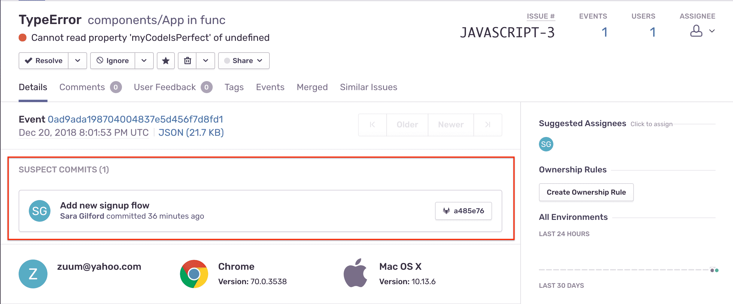 Sentry GitLab suspect commit