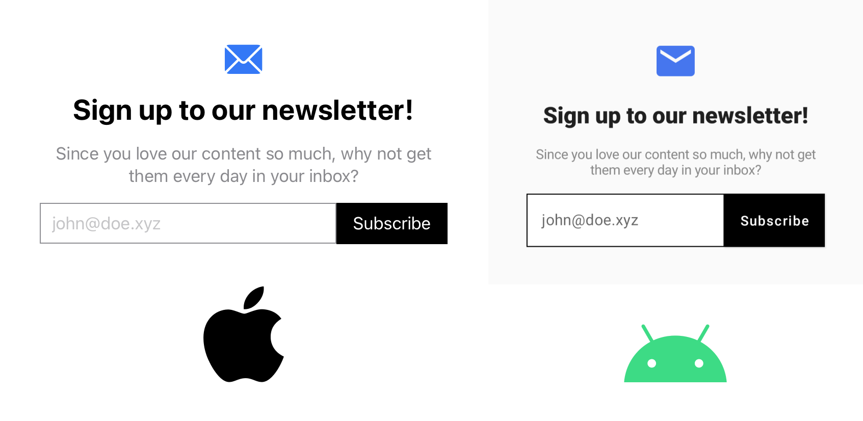 An example Newsletter Modal UI.