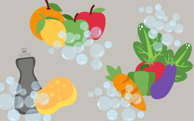 台所用洗剤で洗った野菜・果物イメージ