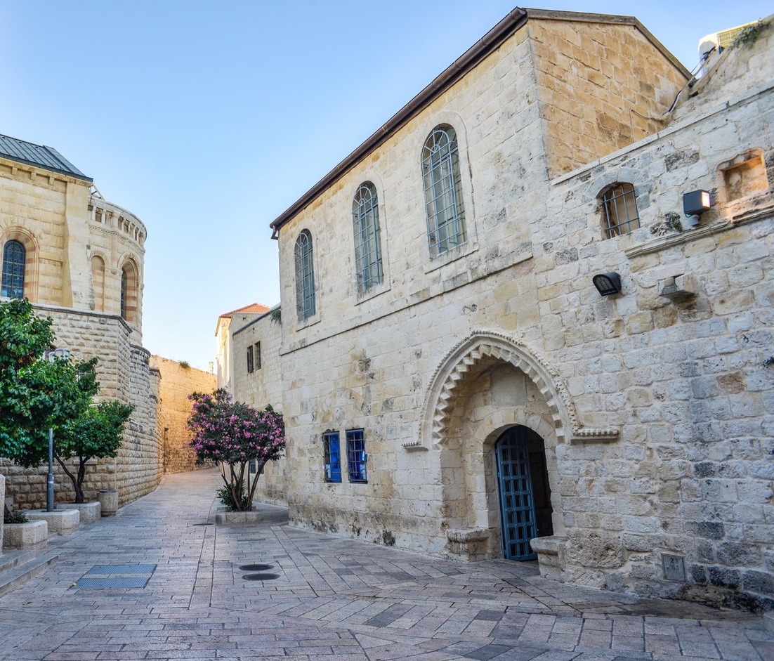 A quiet stone street in an ancient city