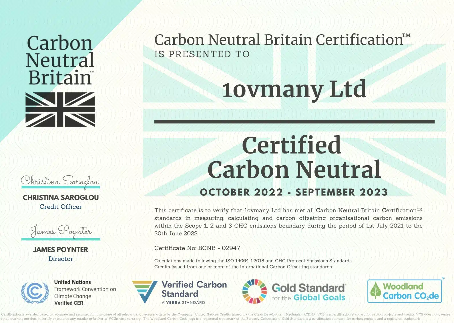 1ovmany Achieves Certified Carbon Neutral Business Status