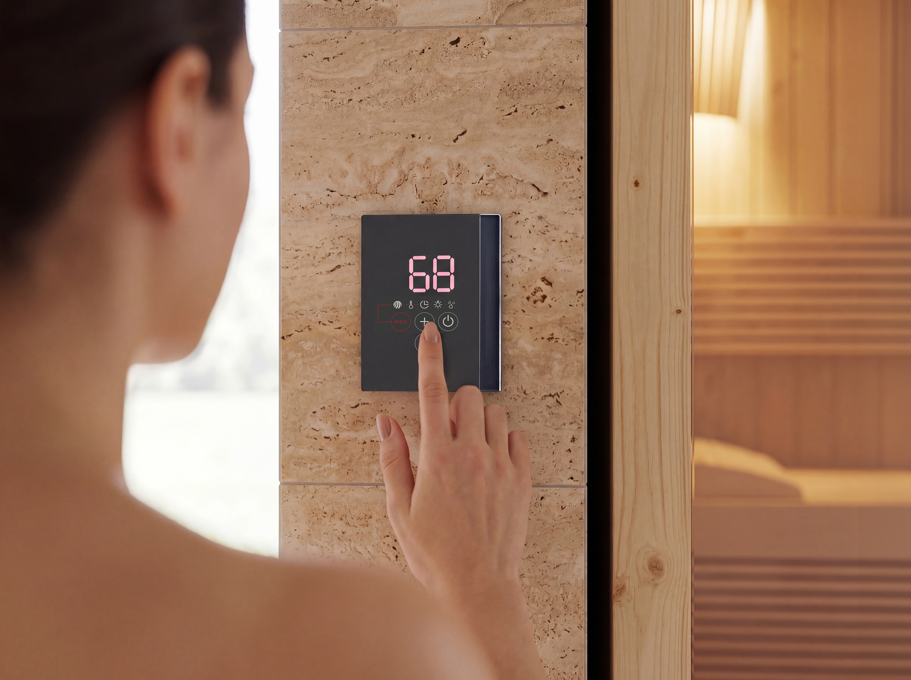 Precise temperature control: Adjust and monitor sauna temperature with an intuitive digital display.
