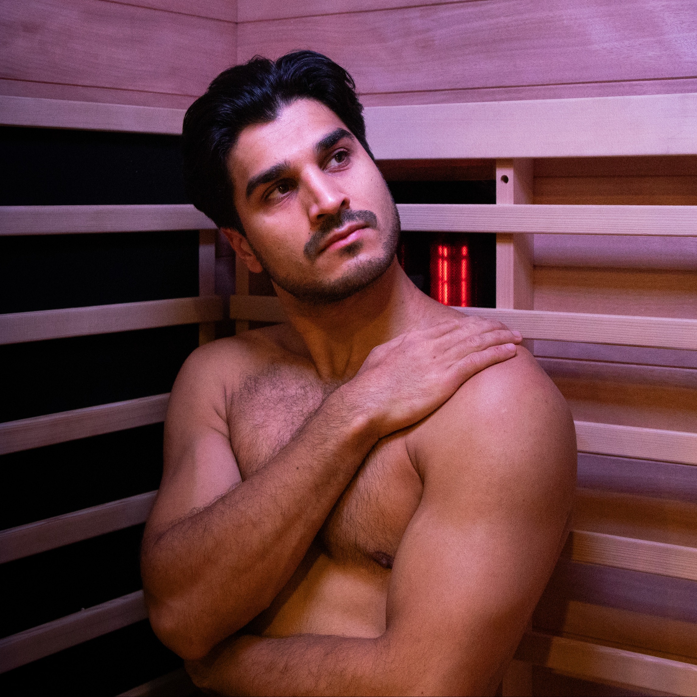 Man in an infrared sauna