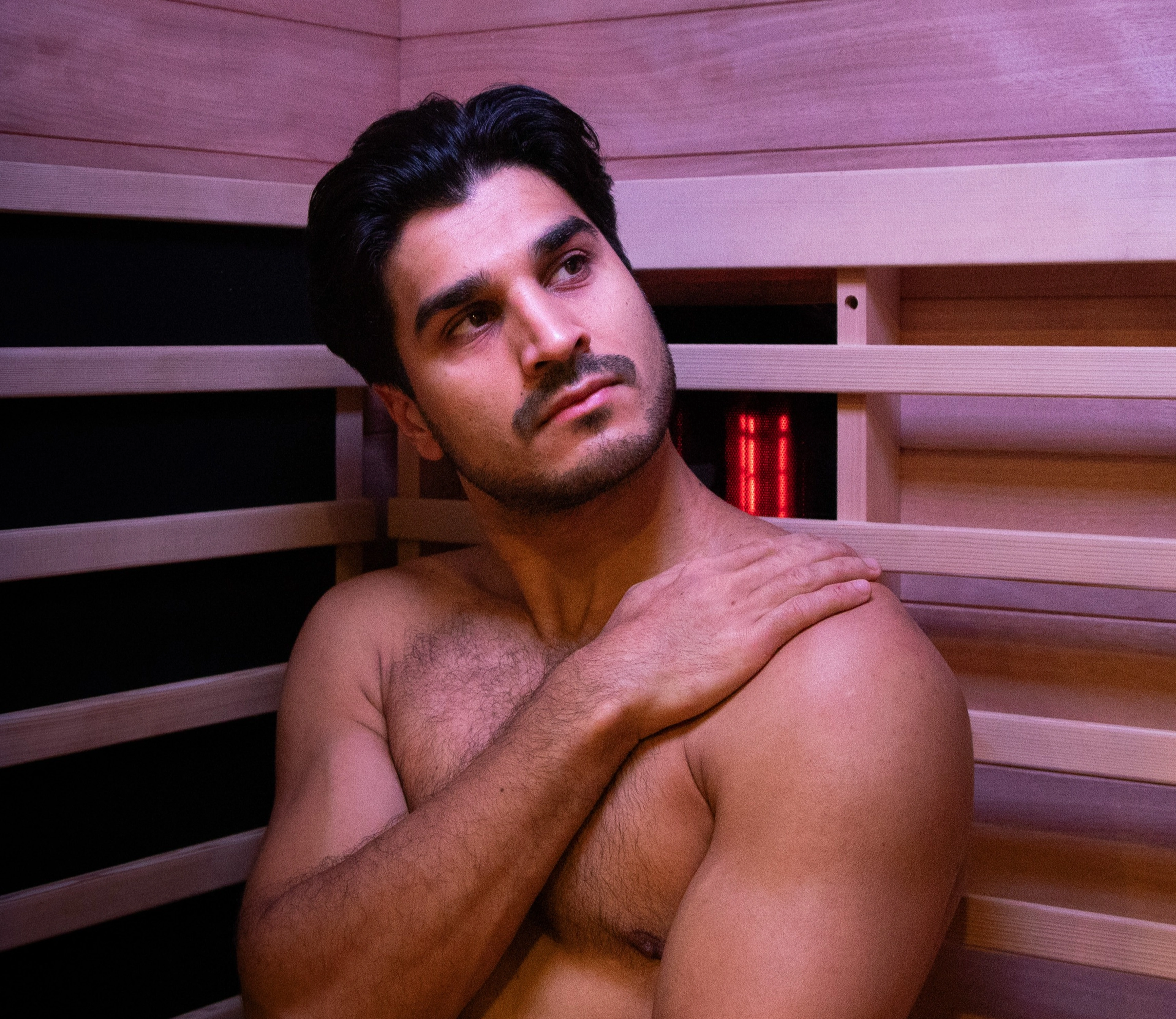 Man in an infrared sauna