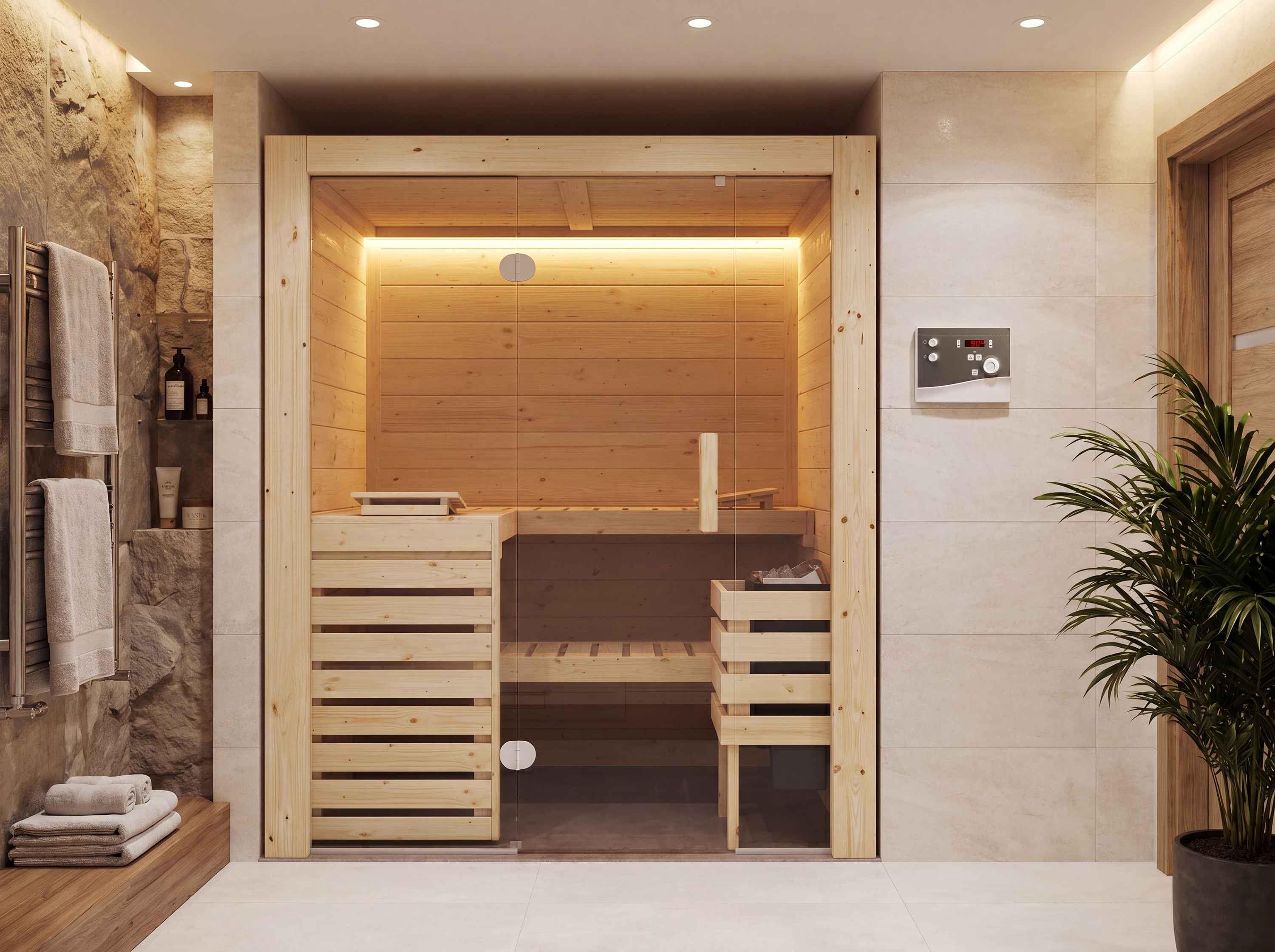 Light control: Control sauna lighting directly from the control unit.
