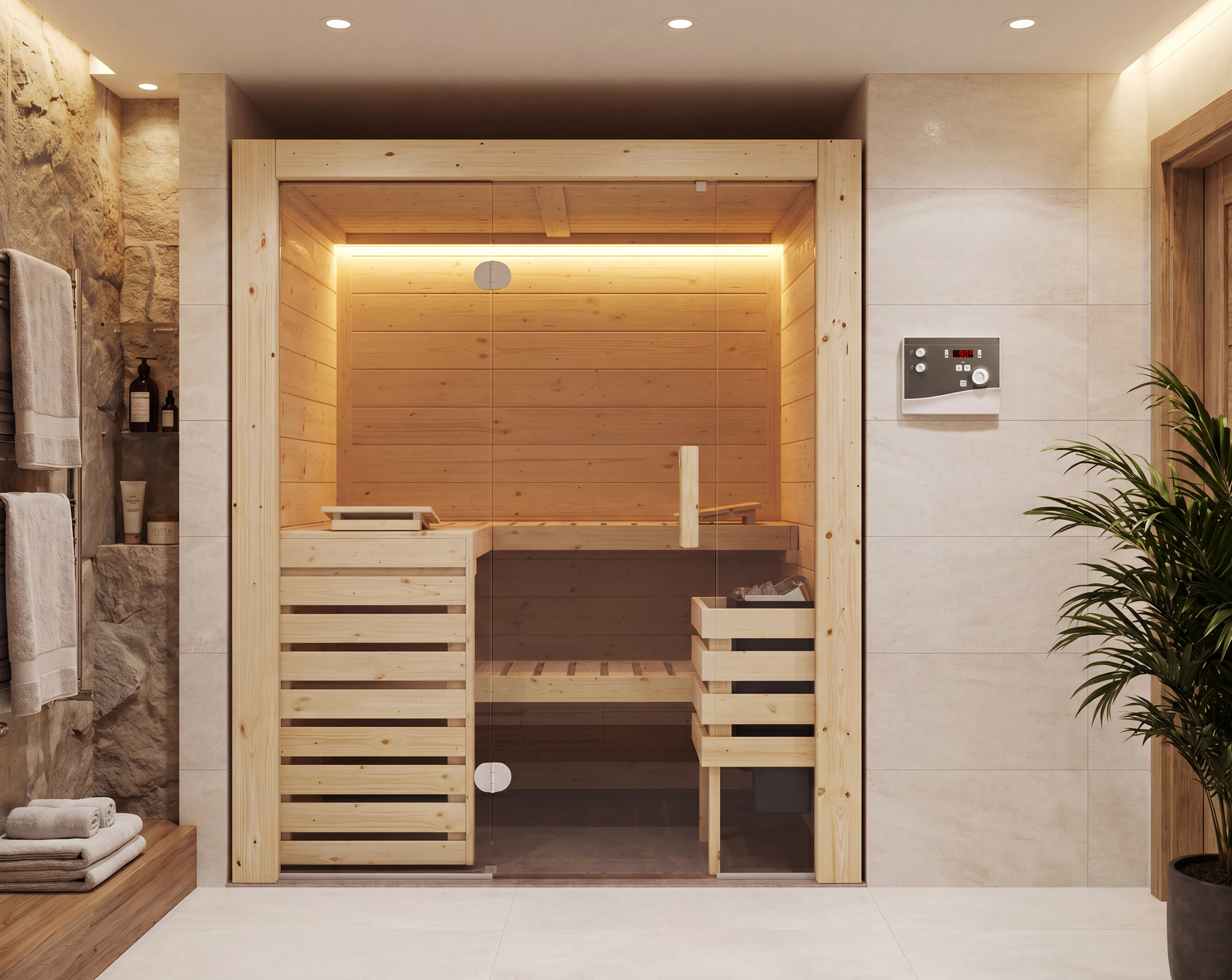 Light control: Control sauna lighting directly from the control unit.