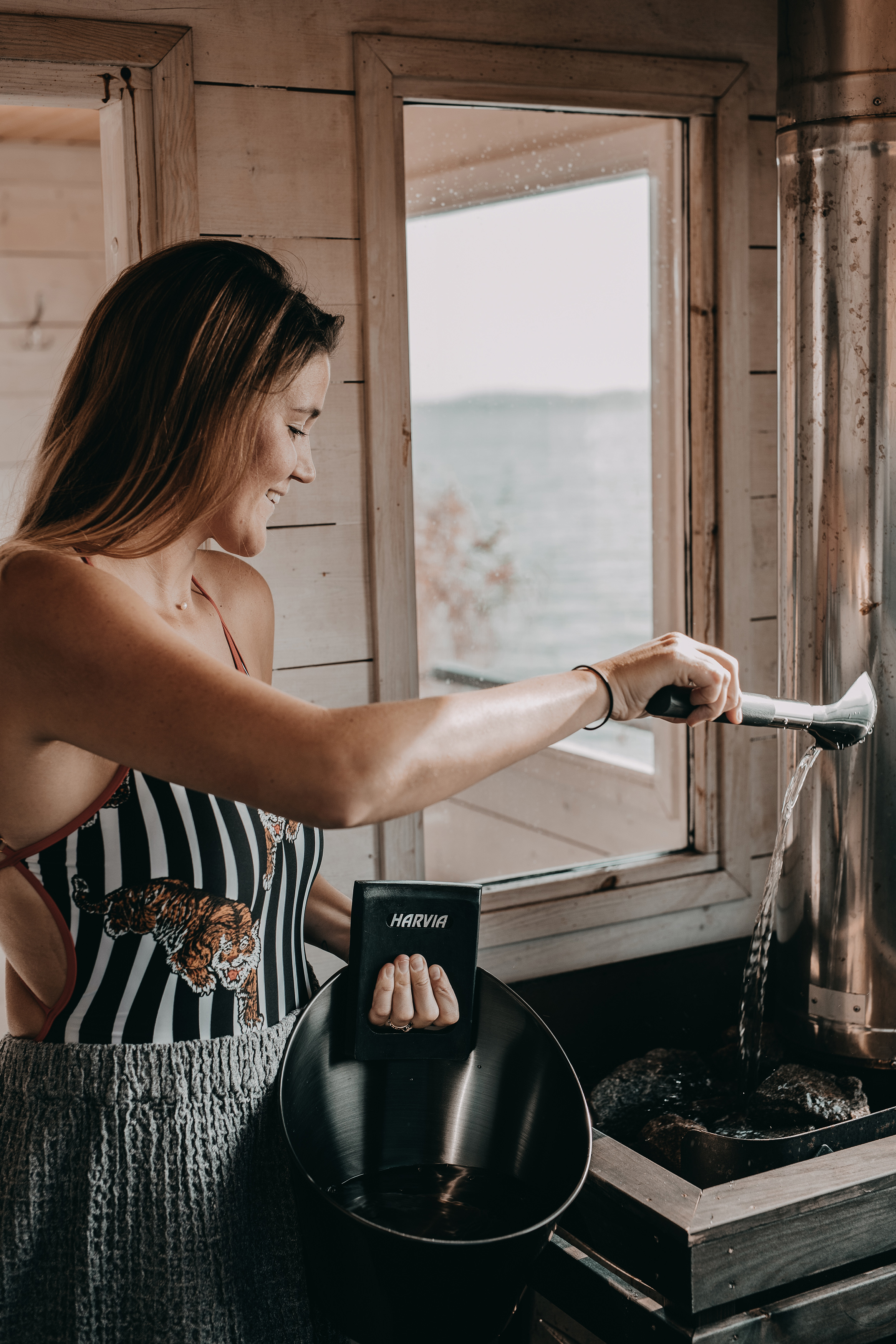 Woman inside a sauna