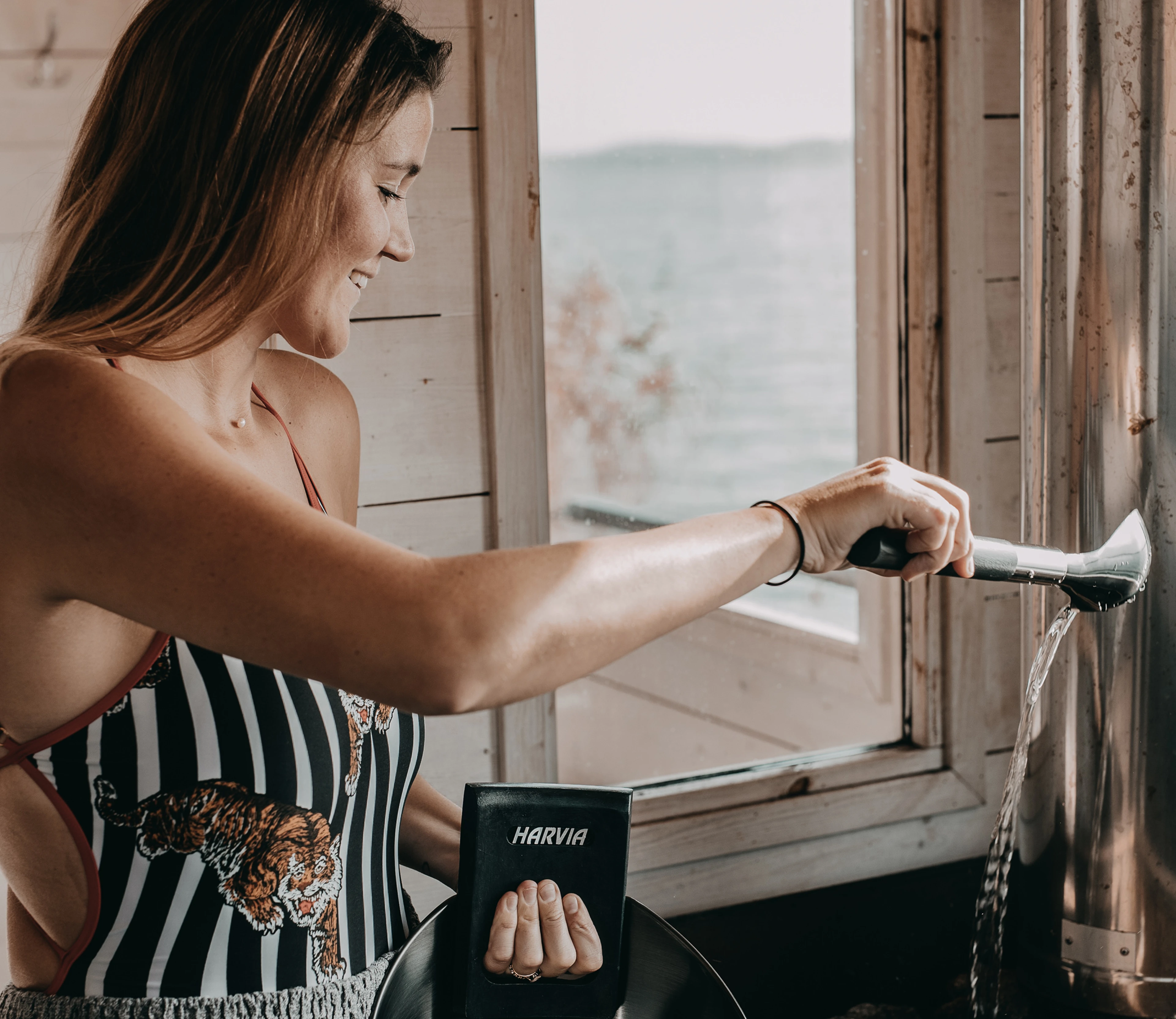 Woman inside a sauna