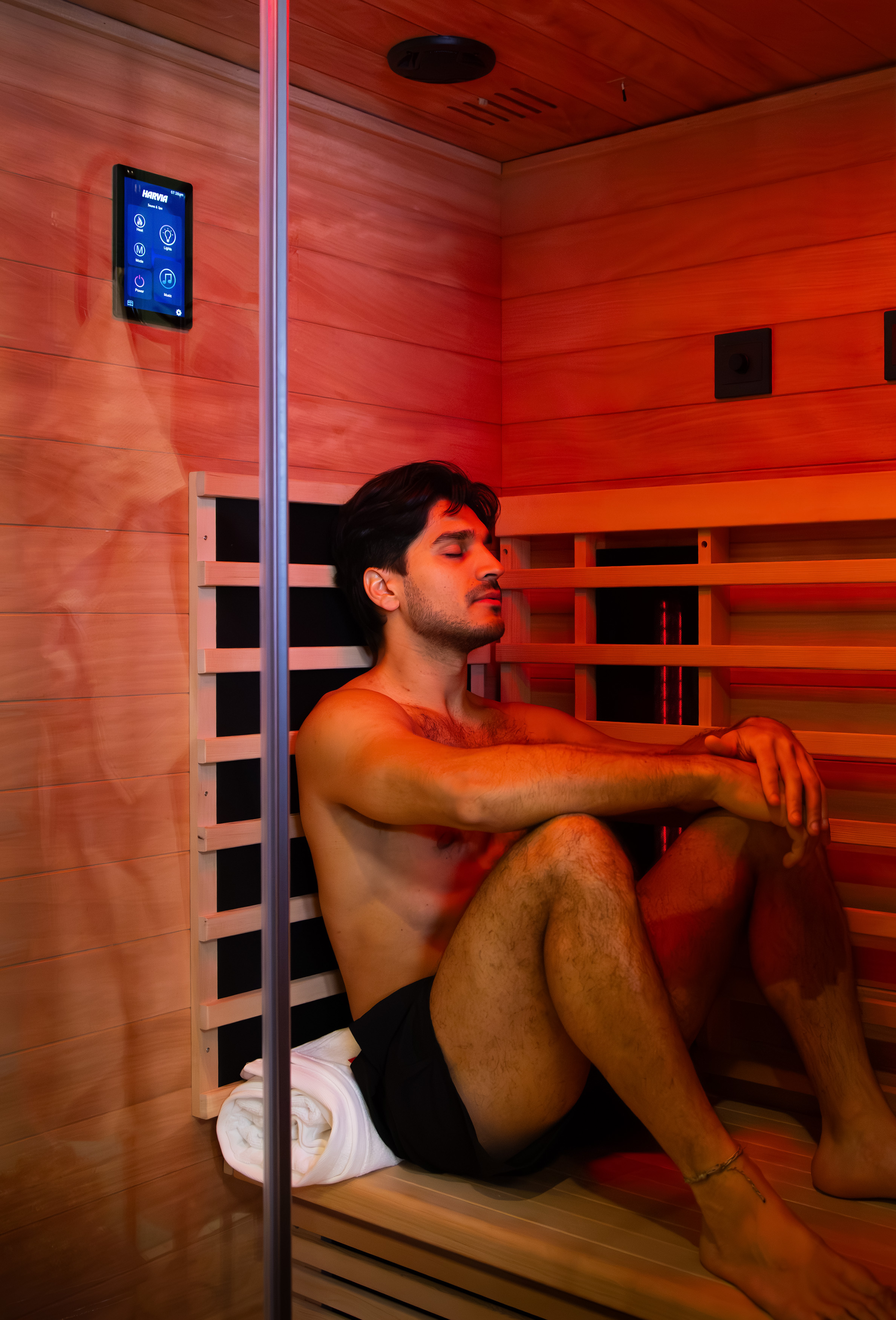 Man in an infrared sauna