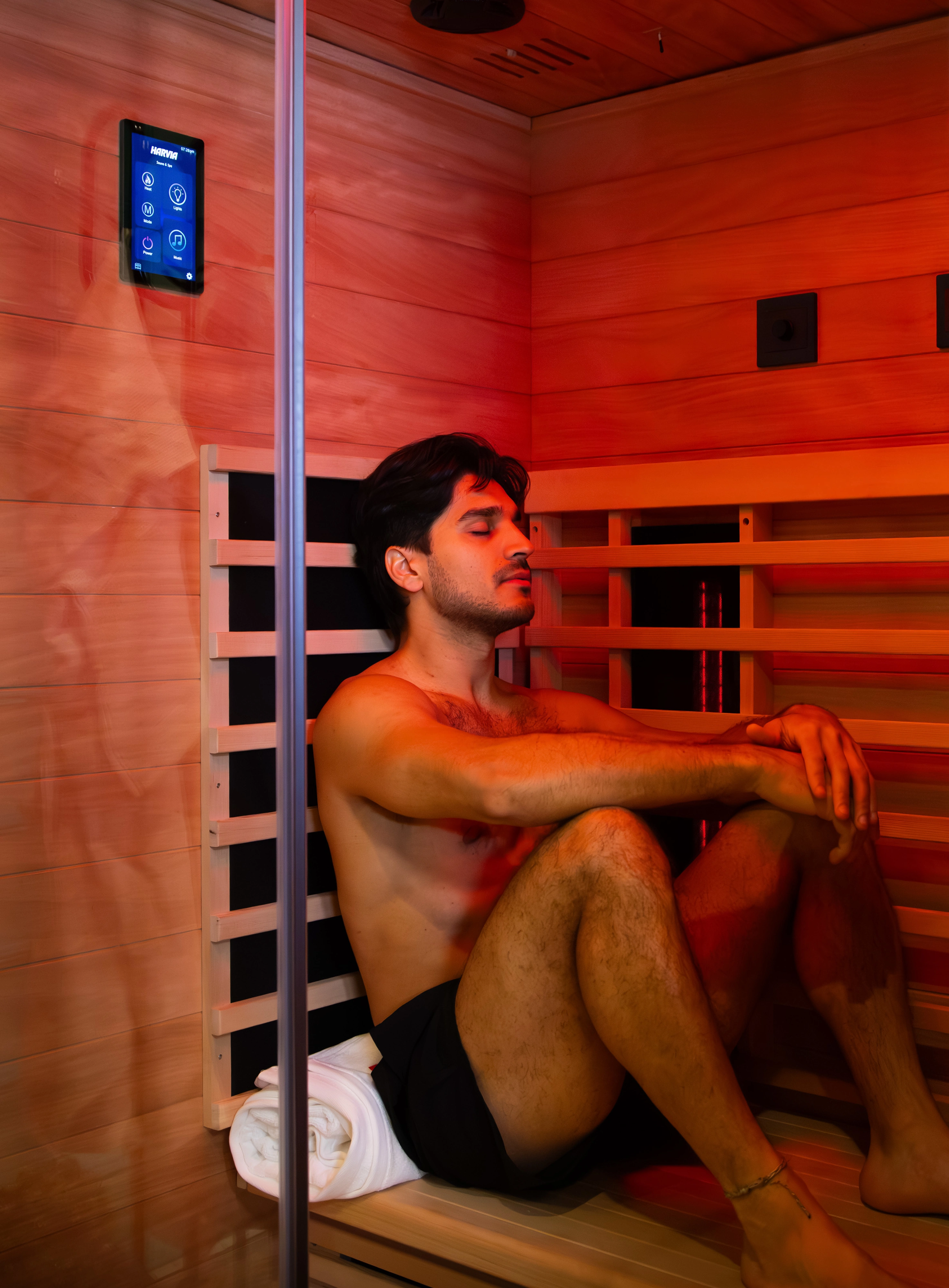 Man in an infrared sauna