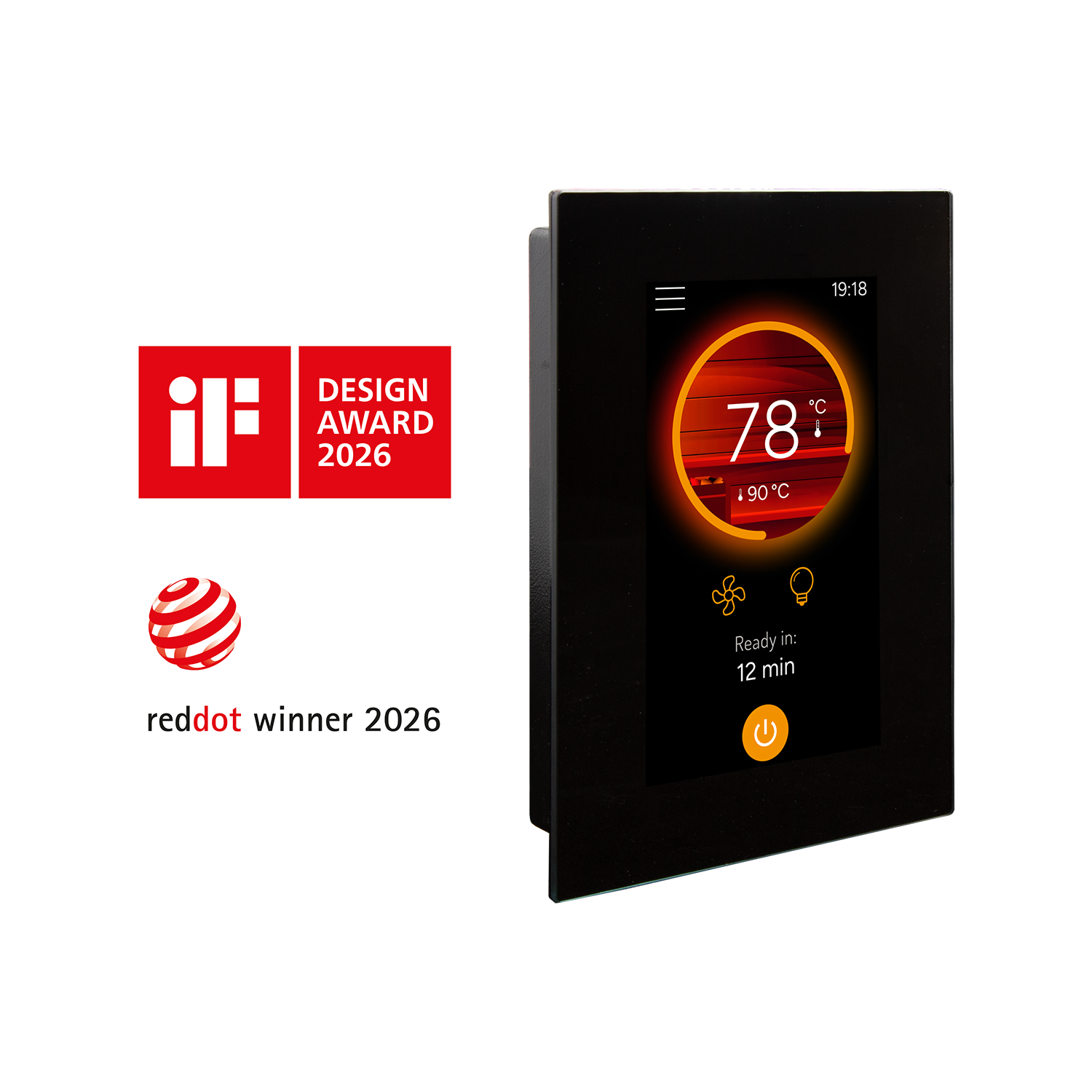 Harvia Fenix, ausgezeichnet mit dem iF Design Award 2026 und dem Red Dot Design Award 2026