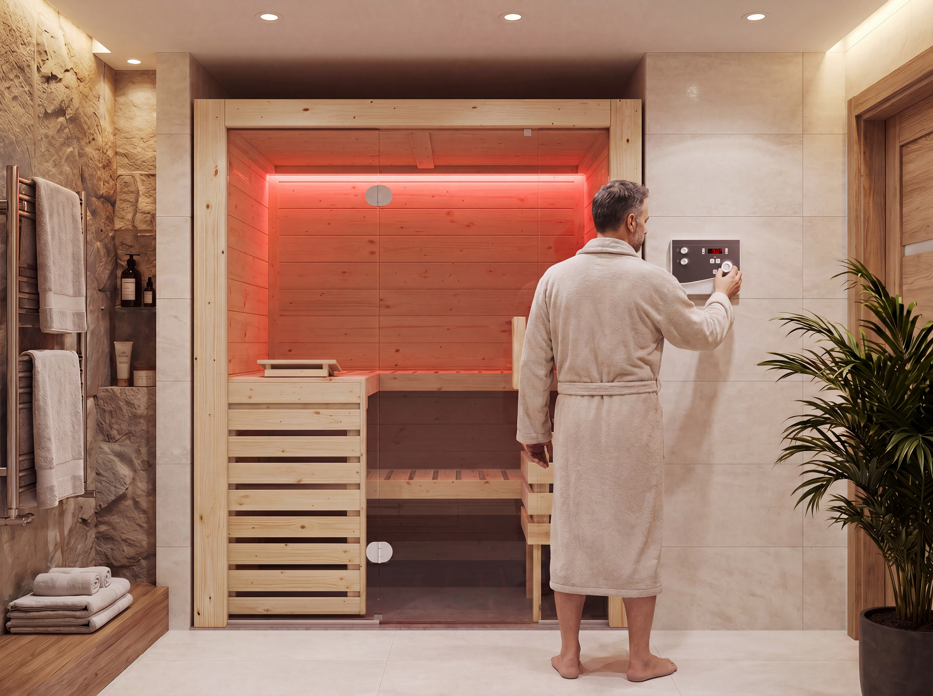 Schedule your sauna: Program your sauna session up to 24 hours in advance.