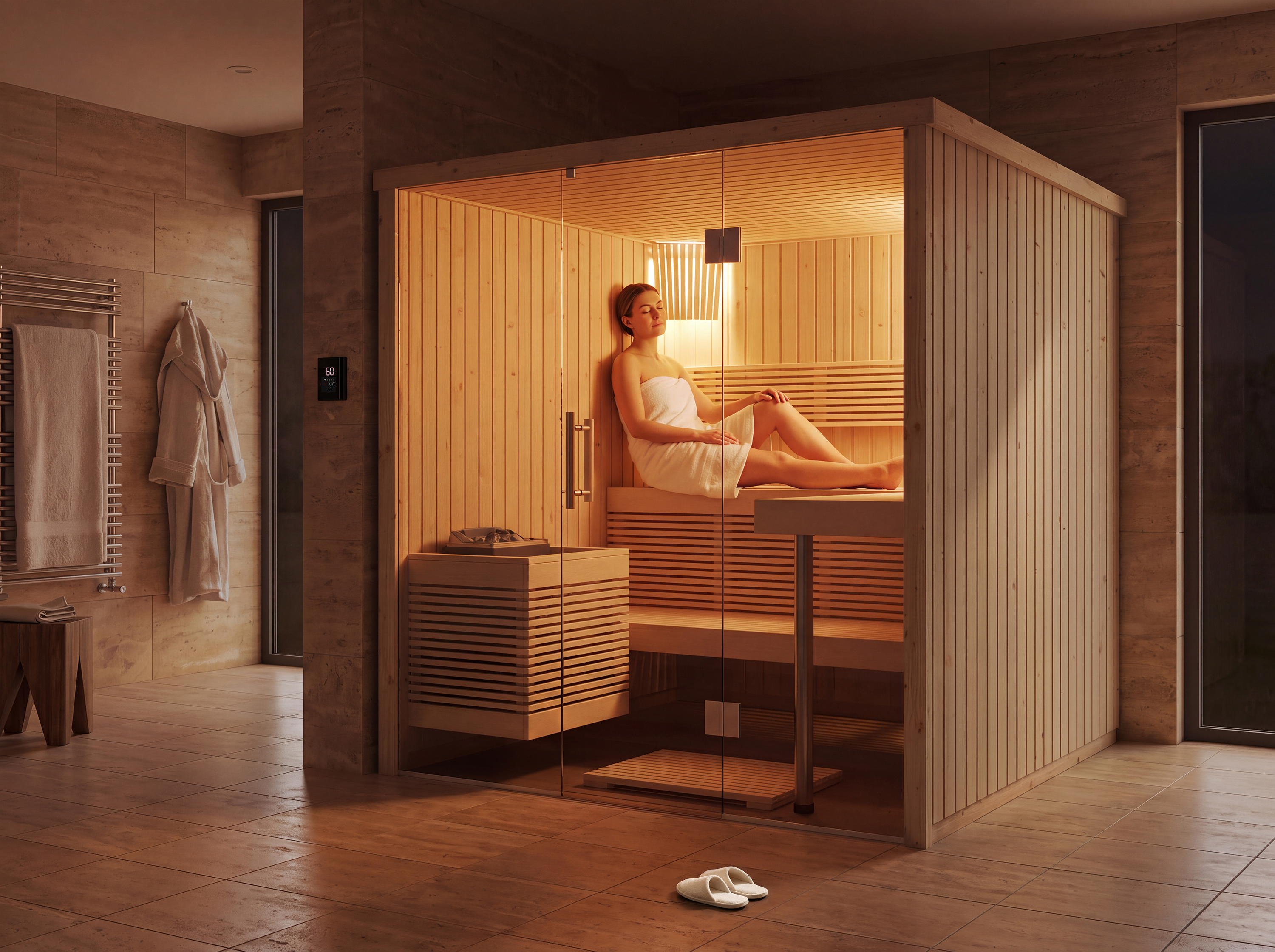 Schedule your sauna: Program your sauna session up to 24 hours in advance.