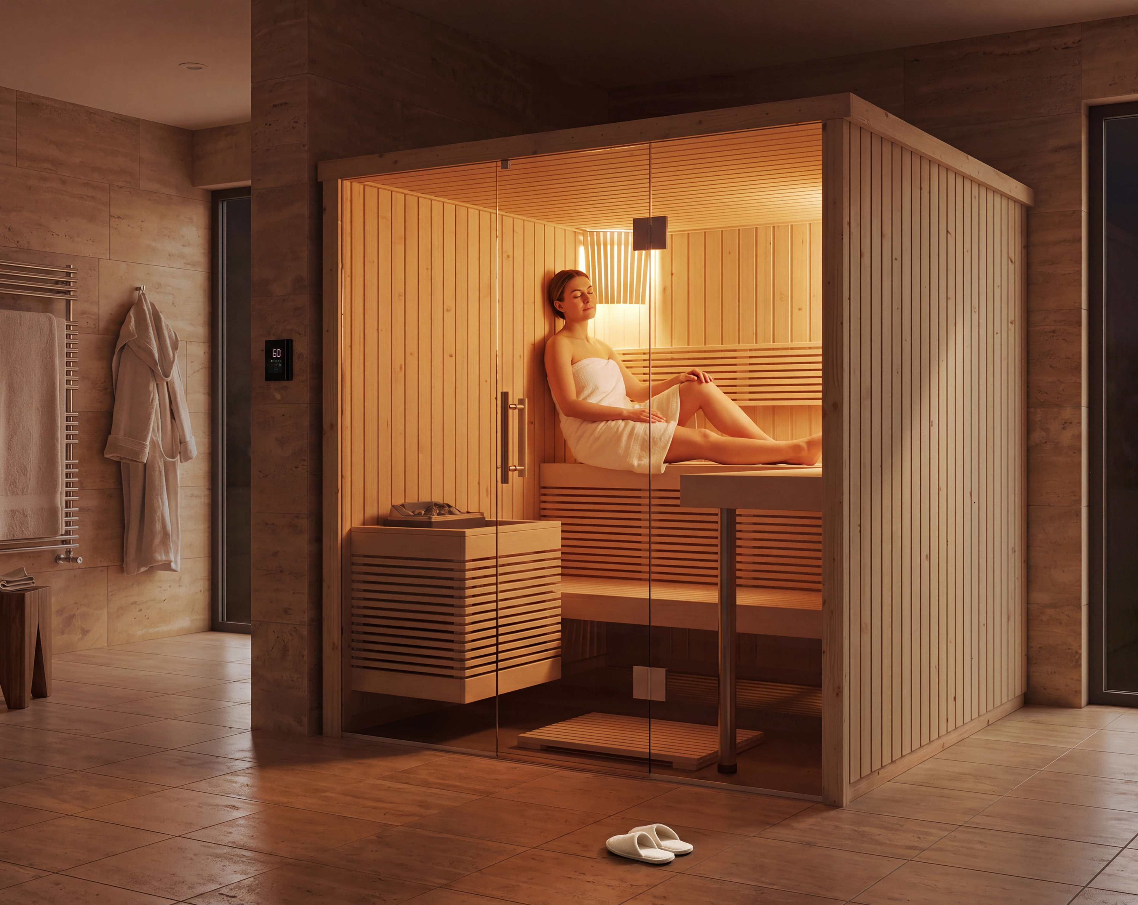 Schedule your sauna: Program your sauna session up to 24 hours in advance.