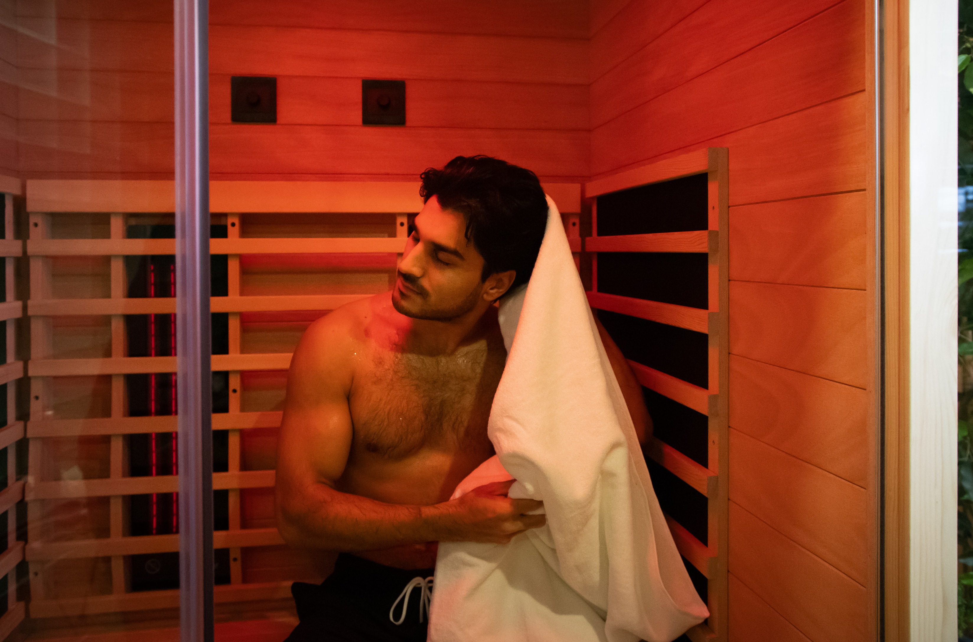 Man in an infrared sauna