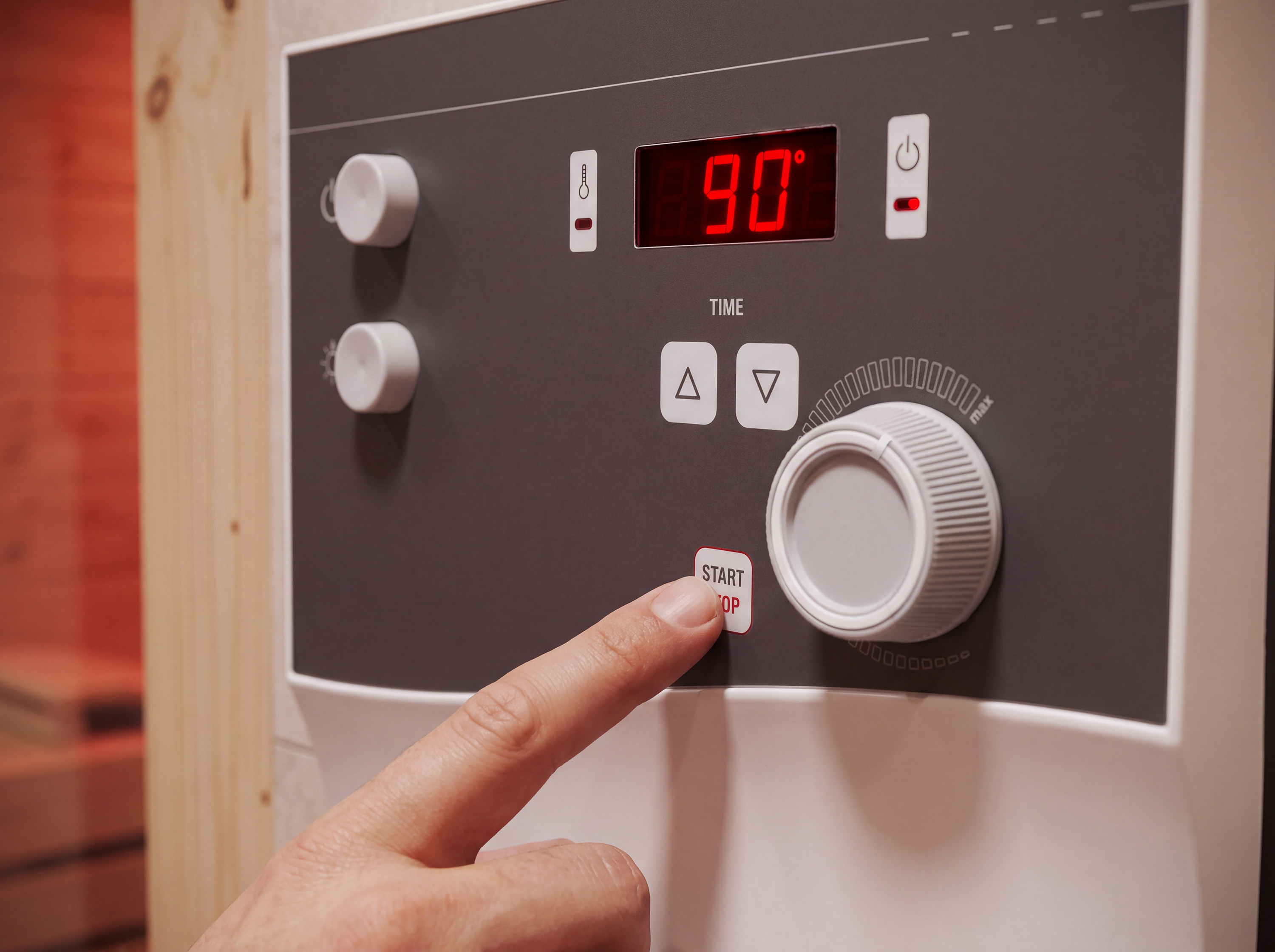 Precise temperature control: Adjust the sauna temperature from 40 °C to 125 °C with a clear digital display.