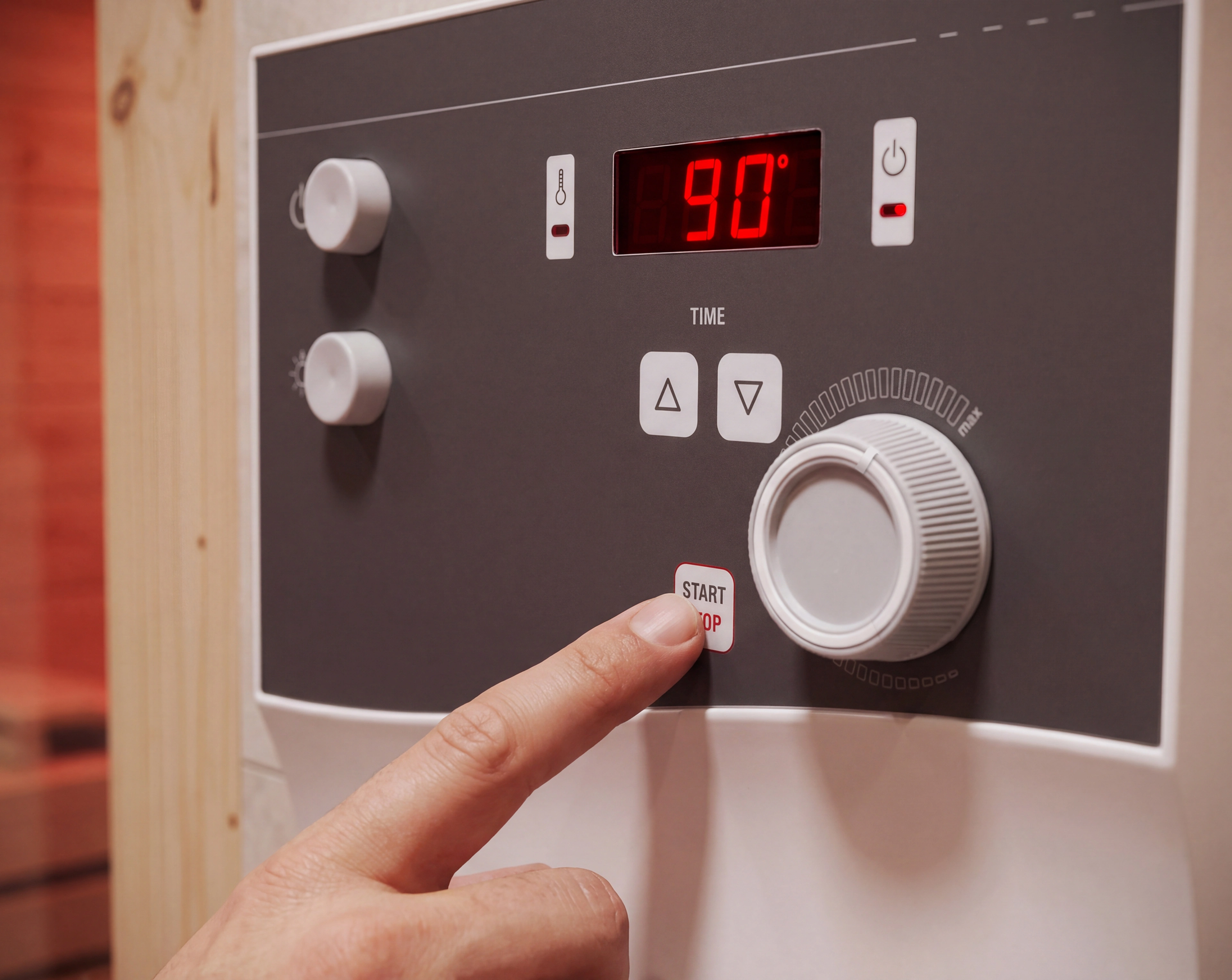 Precise temperature control: Adjust the sauna temperature from 40 °C to 125 °C with a clear digital display.