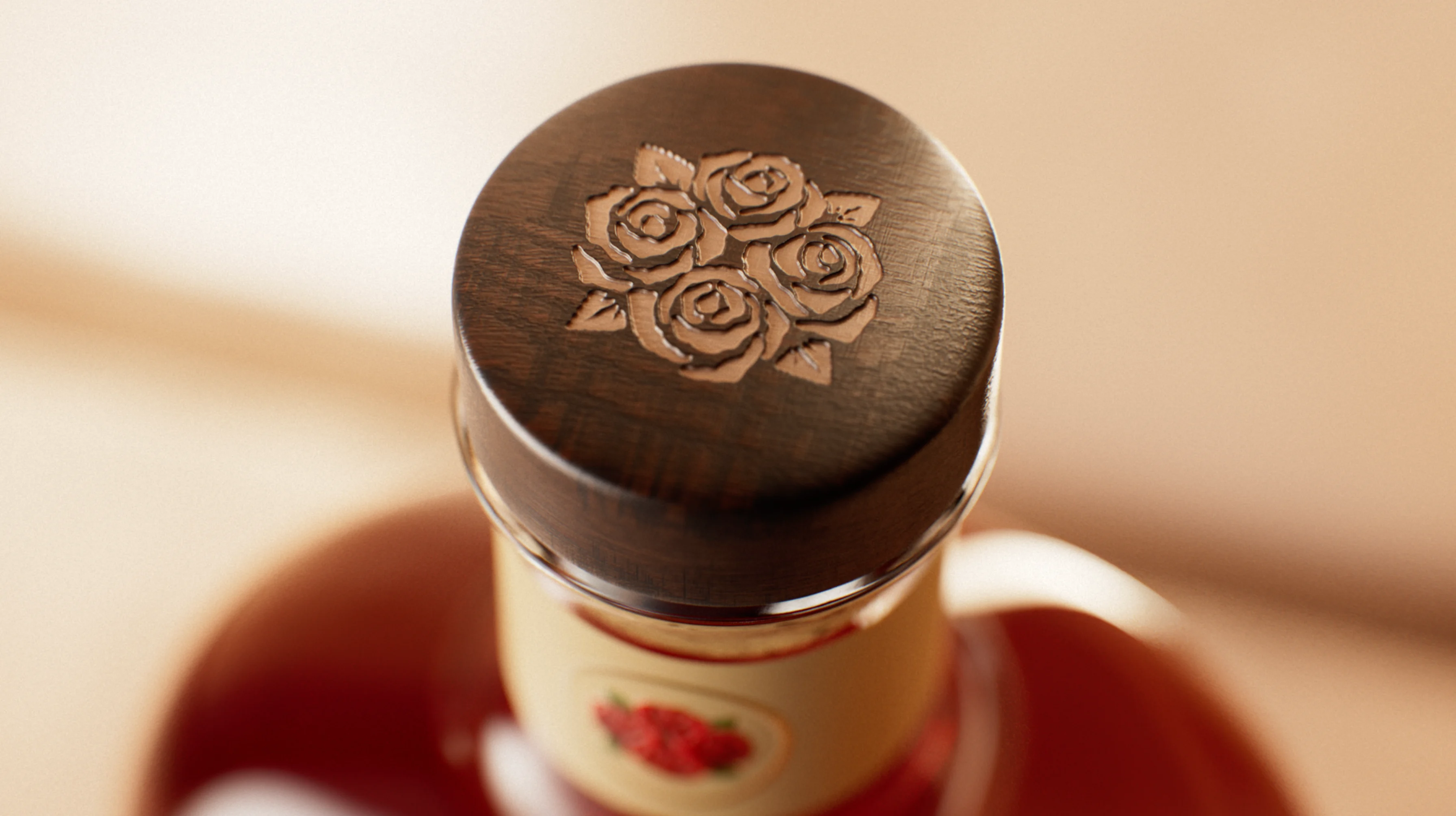 Bottle cap with etched Four Roses design