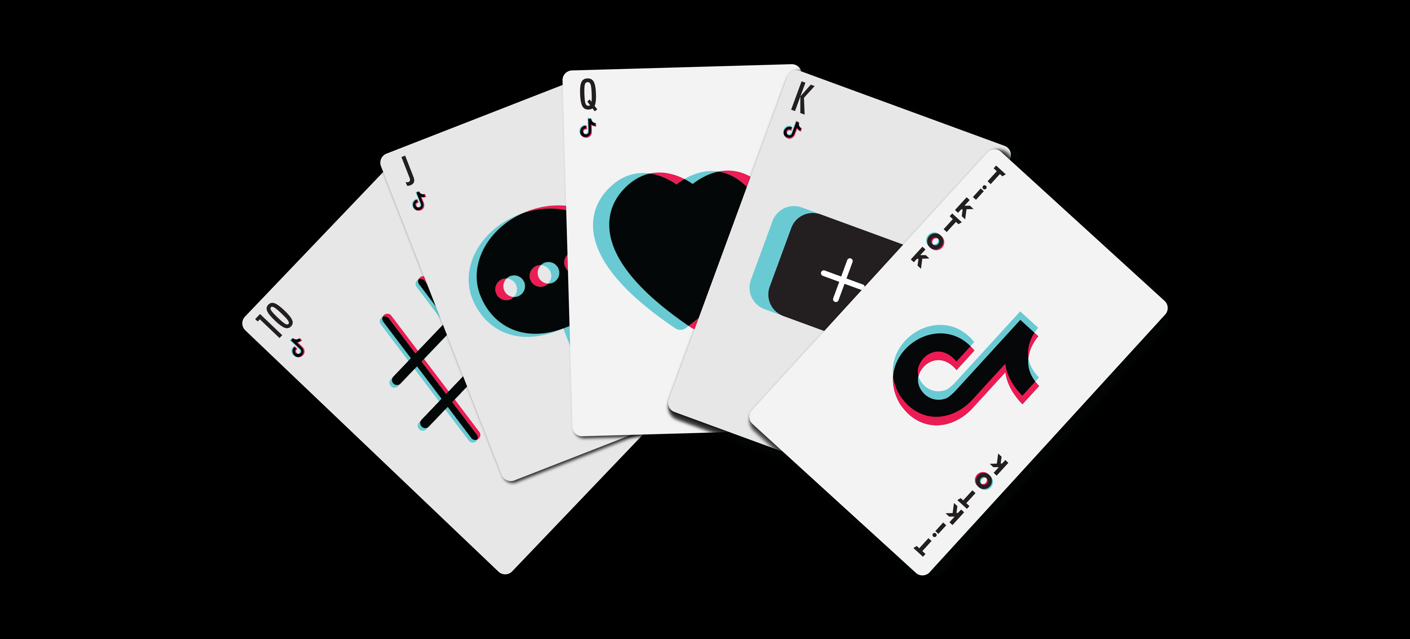 A 5-card hand of playing cards with TikTok icons instead of regular suits.