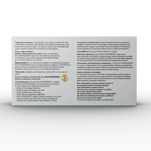 Reverso de caja de producto Dolo Neurobion