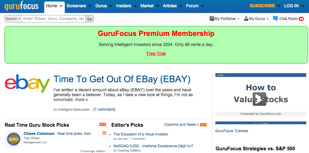 Gurufocus Homepage
