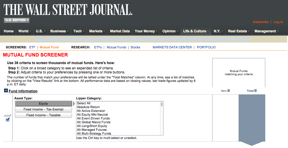 WSJ Mutual Fund Screener