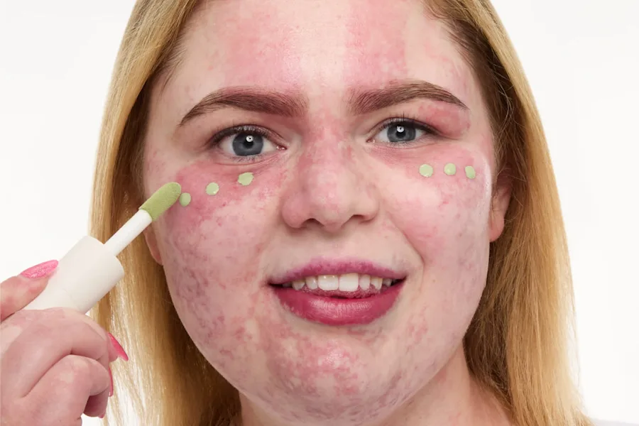 Amba applying green colour corrector under her eyes
