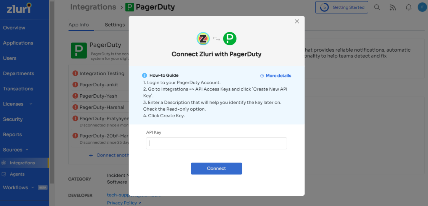 Integrating PagerDuty with Zluri