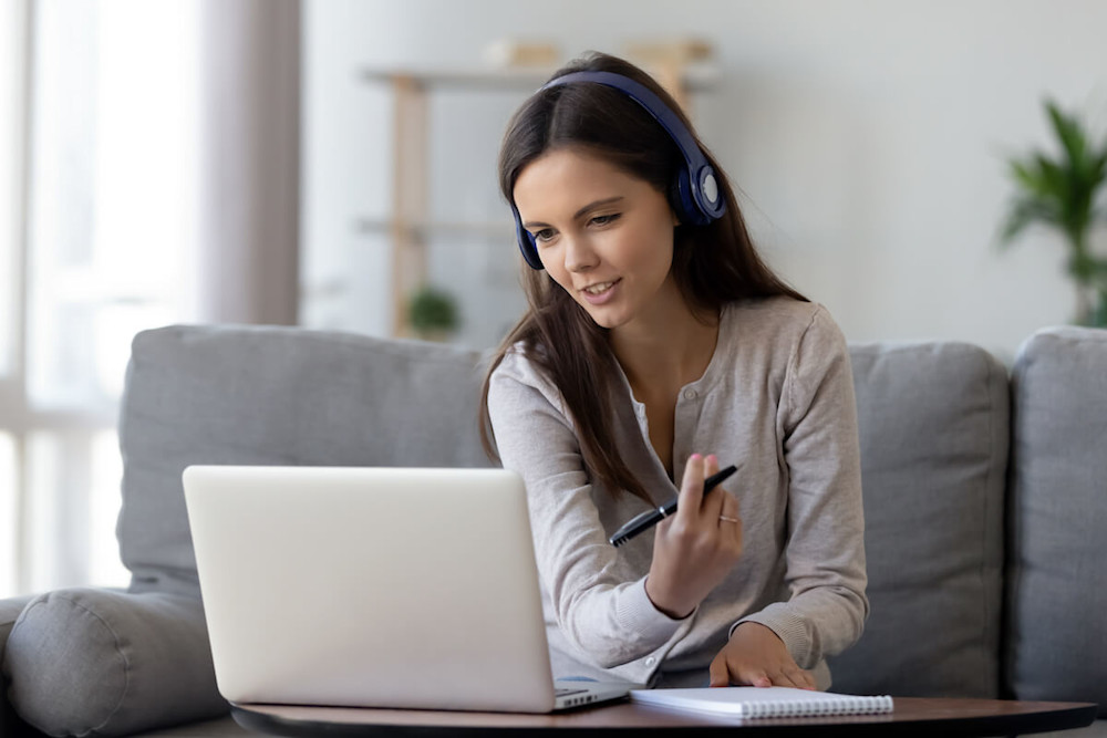 Woman having a video call using her laptop